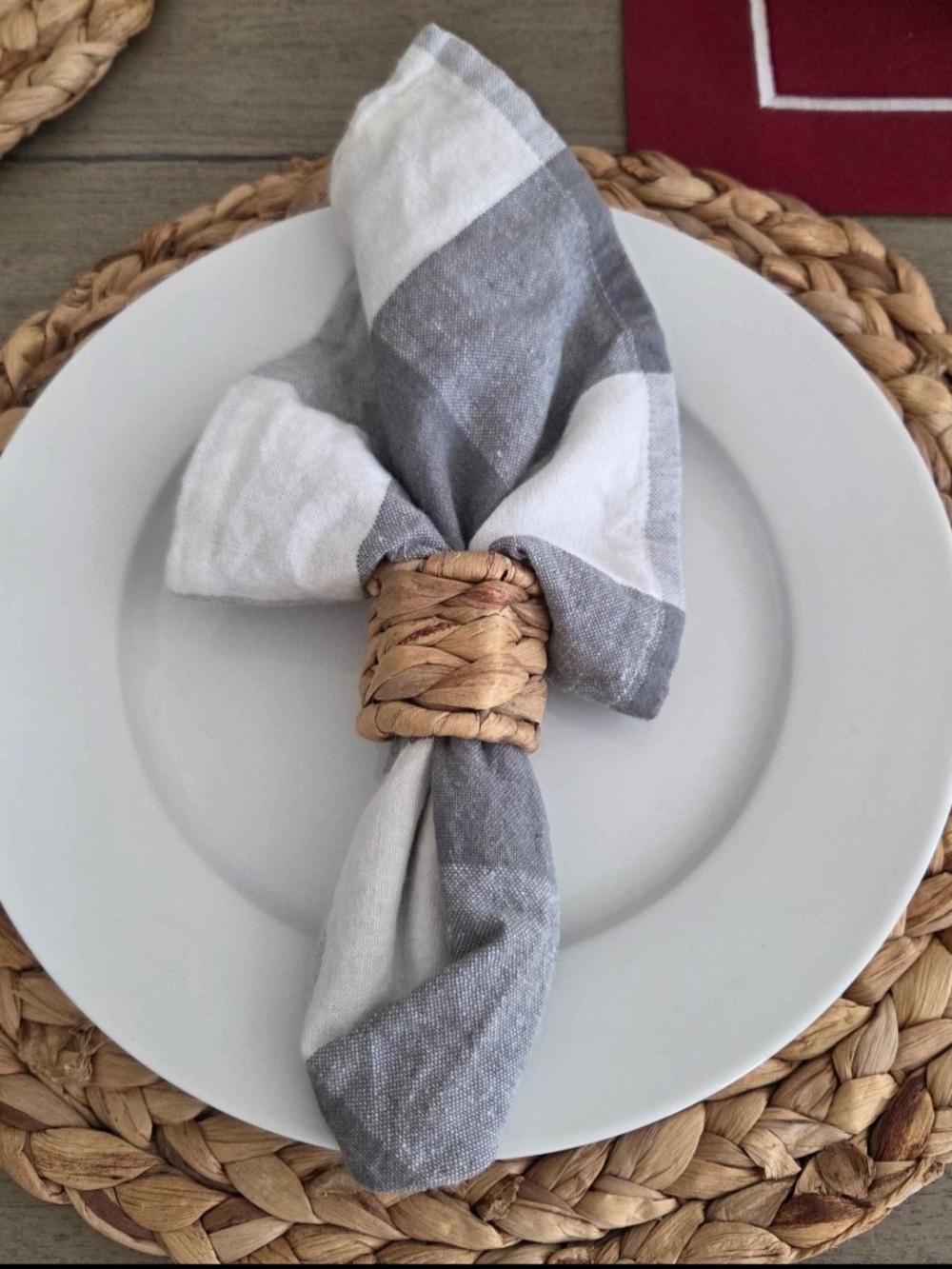 (10) Cloth, Gray and White Check Napkins- Home Dining